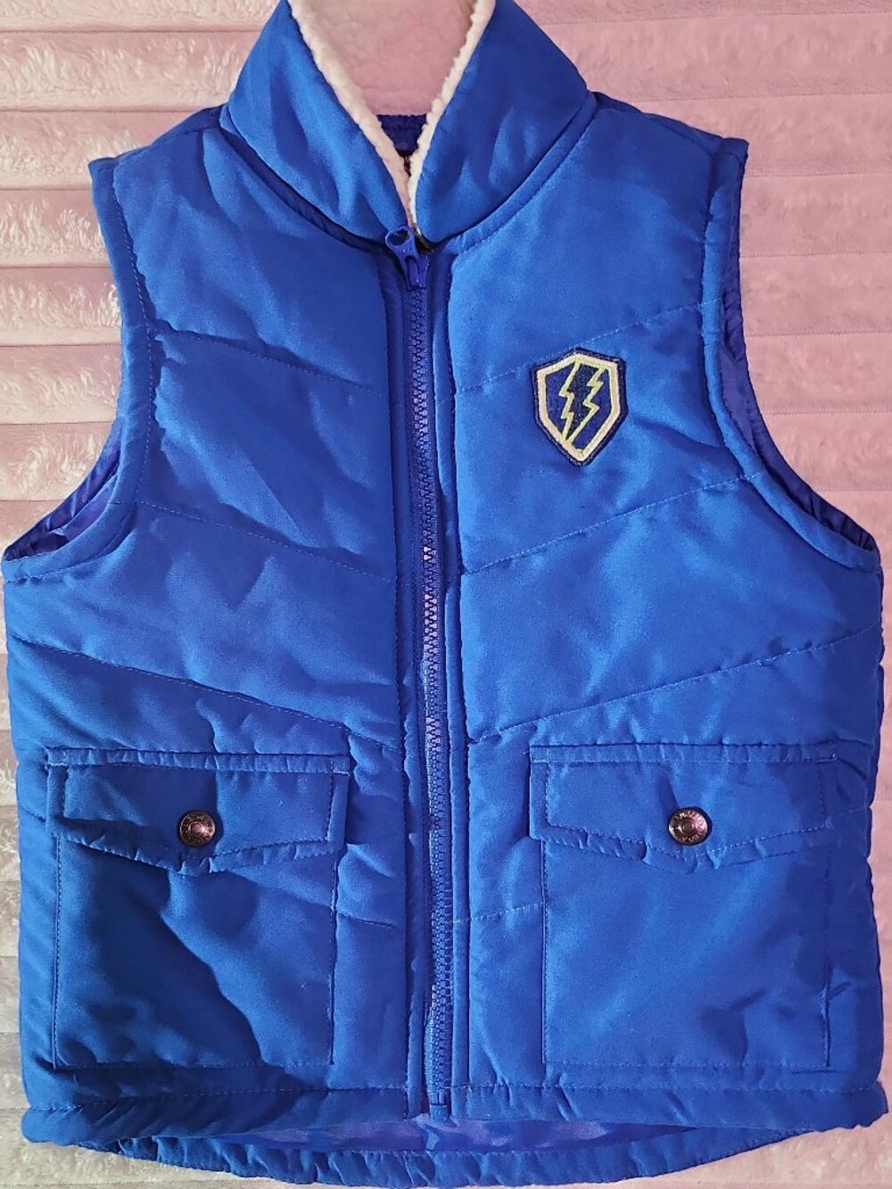 Buffalo David Bitton Puffer Lightning Bolt patch Vest Boys Blue Sz 5